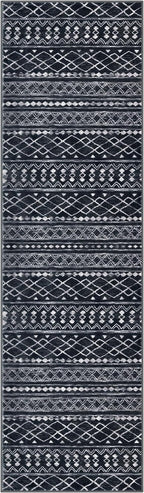 KUTA Boho Runners for Hallways 2x8 Black Moroccan Washable Runner Rug Non-Slip Vintage Kitchen Rugs Ultra Soft Distressed Geometric Floor Carpet for Bedroom Laundry Living Room