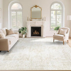 Vintage Living Room Area Rug - 8x10 Large Machine Washable Boho Moroccan Rug Distressed Farmhouse Rugs for Bedroom - Soft Non-Slip Indoor Carpet for Dining Room Office Nursery(Ivory, 8'x10')
