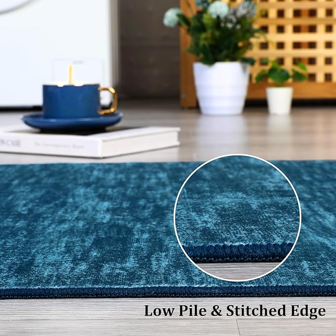 RUGSREAL Large Solid Color Area Rug 8x10 Machine Washable Rug Non-Slip Low-Pile Modern Area Rugs Contemporary Rug Home Office Throw Carpet for Living Room Bedroom, 8' x 10' Indigo