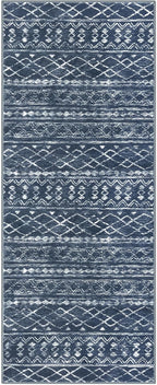 KUTA Moroccan Washable Hallway Runner Rug, 2x6 Non-Slip Vintage Navy Blue Boho Rugs Kitchen Runners Ultra Soft Distressed Geometric Floor Carpet for Bedroom Laundry Living Room