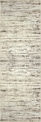 Modern Abstract Runner Rug, 2x6 Feet, Beige, Faux Wool, Machine Washable, Non-Slip, Soft, Kid & Pet Friendly