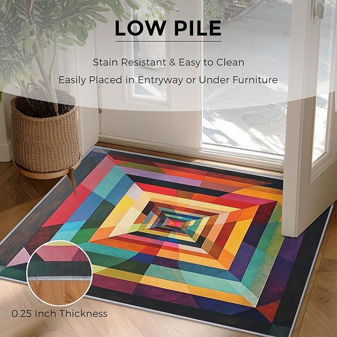 2x3 Colorful Geometry Throw Rugs for Entryway, Washable Abstract Geometric Pattern Indoor Door Mat, Bedroom Kitchen Entrance, Non Slip Soft Thin, Abstract Art Decor Small Area Rug PF-P 49