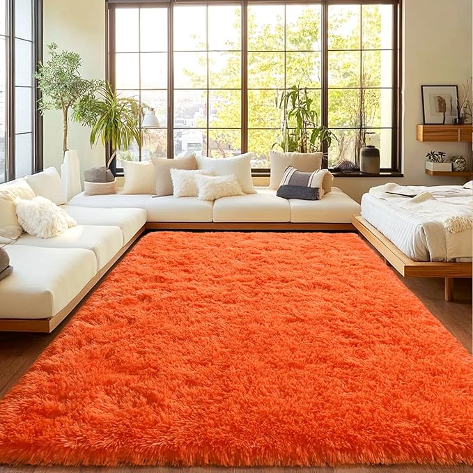 Area Rugs for Living Room, Soft Shaggy Carpets for Living Room, Fuzzy Rugs for Kids' Room, Perfect Decor for Modern Home Orange 4x6 Feet