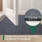 LUMI Ultra Thin Indoor Door Mat for Entrance 36"x56", Non Slip Entryway Mat, Low Profile Doormat, Unique Herringbone Design Carpet for Inside, Patio, Porch, Medium Gray