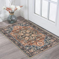 KOZYFLY Small Area Rug 2x3 Ft Rugs for Entryway Washable Boho Entry Rug Non Slip Door Mat Indoor Entrance Faux Wool Vintage Printed Kitchen Rug Throw Rugs for Entrance Kitchen, Red/Navy Blue/Brown