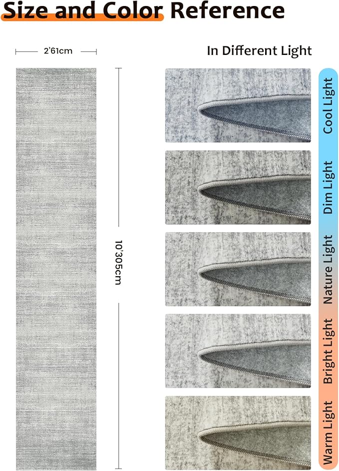 Art&Tuft Non-Slip Runner Rug - 2x10 Runner Rug Washable Low-Pile Rugs Runners, Soft Distressed Carpet Runner for Bedroom Bathroom Kitchen Laundry Living Room, Grey