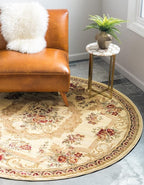 Rugs.com Chateau Collection Rug – 13' Round Cream Medium Rug Perfect for Kitchens, Dining Rooms