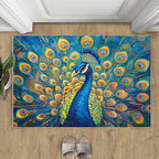 Peacock Area Rug 2x3-2x3 Rug, Wonderful Peacock Rugs for Living Room, Teal Turquoise Carpet, Peafowl Washable Area Rugs for Bedroom, Aesthetics Carpet - Peafowl Home Decor & Gifts