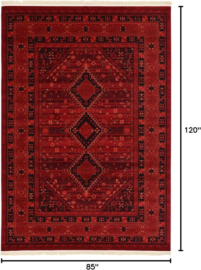 Unique Loom Tekke Collection Area Rug - Sheibani (7' 1" x 10' Rectangle, Red/ Black)
