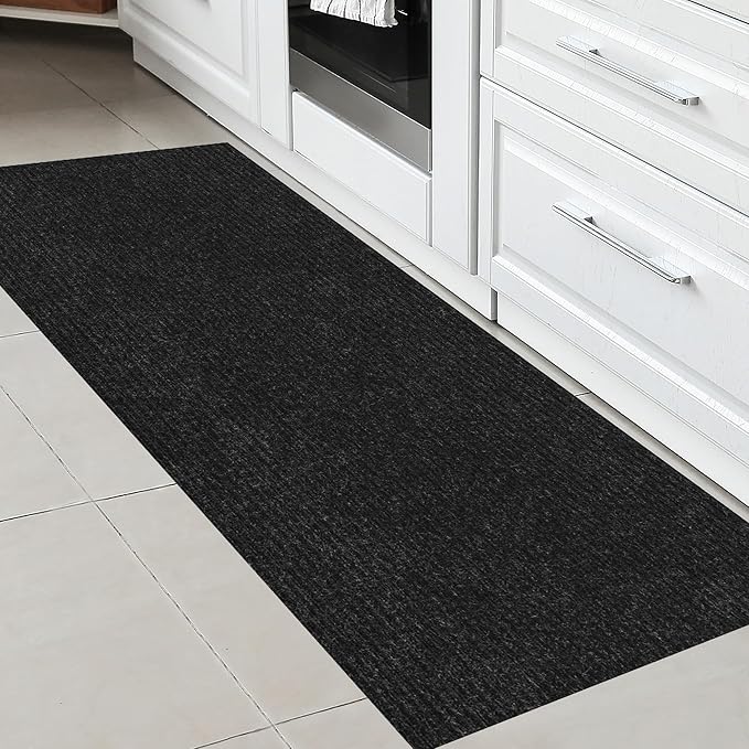 Ottomanson 2' x 5' Hallway Runner with Scraper Pile Extra Durable Non-Slip Rug Mat for Indoor & Outdoor Use - Ideal for Kitchen, Entryway, Patio & Garage - High-Traffic Carpet, Black
