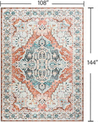 YJ.GWL Area Rugs for Living Room 9x12 Machine Washable Rugs, Non Slip Floral Vintage Rug Indoor Carpet, Stain Resistant Large Rug for Bedroom Dining Room, Copper Tan