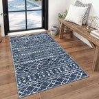 KUTA 3x5 Boho Area Rug for Living Room, Moroccan Washable Kitchen Rugs Non Slip, Navy Blue Ultra Soft Print Distressed Geometric Low-Pile Entry Throw Carpet for Bedroom Nursery Dorm Decor