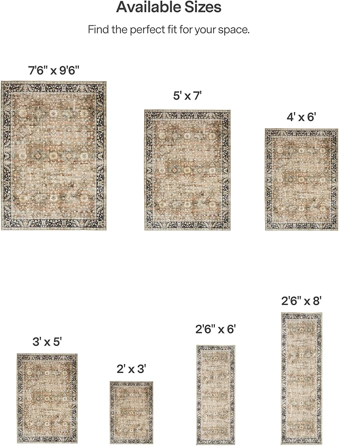 ReaLife Rugs Machine Washable Area Rug - Living Room Bedroom Bathroom Kitchen Entryway Office - Padded Low Pile Stain Resistant Premium - Boho Farmhouse Vintage - BEV - Beige Tan Brown 2'6" x 10'