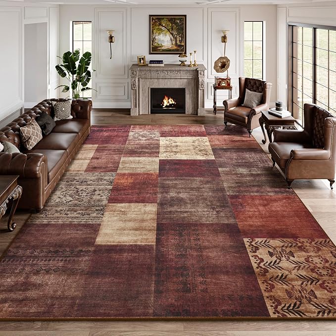 DweIke Washable Area Rugs for Living Room, 5x7 Soft Bedroom Rugs, Geometric Print Non-Slip Modern Rug, Stain Resistant Throw Carpets for Office Nursery Dining Room Home Dorm Decor, Red