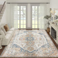jinchan Area Rug 8x10 Washable Living Room Rug Vintage Indoor Large Floor Cover Distressed Lightweight Non-Slip Low Pile Thin Mat Accent Stain Resistant Carpet for Bedroom Dining Room Office Orange