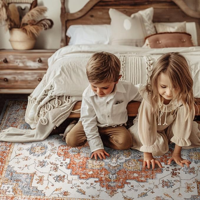 jinchan Runner Rug 2x5 Vintage Hallway Rug Boho Washable Runner Floral Medallion Retro Lightweight Non Slip Classic Thin Soft Carpet for Kitchen Bedroom Bathroom Laundry Room Doorway Brick Red