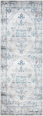 Bloom Rugs Washable Non-Slip 7 ft Runner - Teal/Beige Traditional Runner for Entryway, Hallway, Bathroom, and Kitchen - Exact Size: 2.5' x 7'