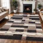 Superior Indoor Area Rug, Plush Carpet Cover, for Kids or Pets, Hallway, Entryway, Living Room, Dining, Bedroom, Office, Kitchen, Modern Geometric Patchwork, Rockwood Collection, 12' x 18', Chocolate