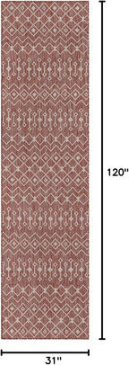 Unique Loom Outdoor Trellis Collection Area Rug - Tribal Trellis (2' 7" x 10' Runner Rust Red/Ivory)