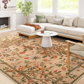 Morebes Washable Area Rugs 8x10, Boho Floral Living Room Carpet Non Slip, Soft Low-Pile Flower Birds Indoor Floor Throw Rug for Dining Room Home Office Playroom Foyer, Brown