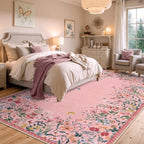 Wonnitar Washable Rug 6x9, Pink Botanical Area Rug for Girls Bedroom, Non-Slip Soft Nursery Kids Room Floral Rug Thin Throw Carpet for Dorm Living Room Decor (Pink,6'x9')