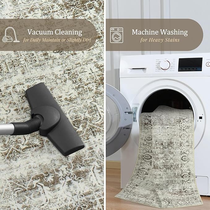 Morebes Vintage Long Bathroom Runner Rug, Washable Entryway Rugs Indoor Non Slip,Soft Distressed Doormat Indoor Entrance Throw Rug Kitchen Sink Mat Floor Carpet Runner, Brown