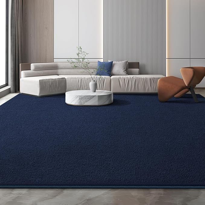 Large Modern Area Rugs for Living Room Bedroom, 5x8 Feet Navy Blue Ultra Soft Solid Thickened Memory Foam Indoor Minimalist Carpets, Non-Slip Comfy Rugs for Boys Girls Nursery Kids Room Home Décor