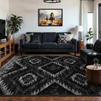 Area Rug 5x7 Rug Machine Washable Non-Slip Low Pile Print Pattern Western Rug for Living Room Bedroom Entryway Tribal Series -Black