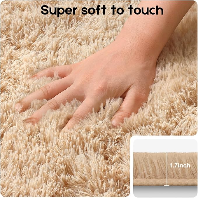 5x7 Light Tan Rugs for Living Room Bedroom, Fluffy Large Area Rug Soft Shag Non-Slip Carpet for Kids Boys and Girls Room Dorm Home Decor (5ft x7ft)