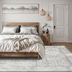 ReaLife Rugs Machine Washable Area Rug Runner - Living Room Bedroom Bathroom Kitchen Entryway Office - Padded Low Pile Stain Resistant Premium - Boho Farmhouse Vintage - Noor - Ivory Grey 3' x 5'