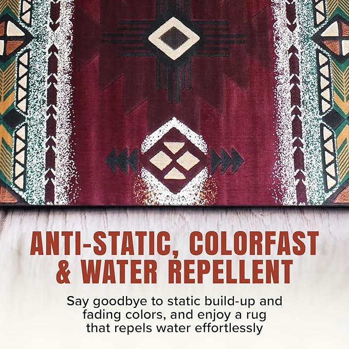 YHSF South West Native American Area Rug C318 - Easy Clean, Thick, Soft, Durable Native Tribal American Indian Inspired Rug for Bedroom/Living Room and More - Burgundy, 2 Feet x 7 Feet