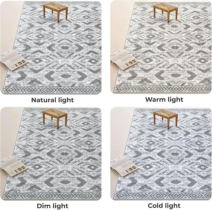KILOCOCO Hallway Runner Rug 2.6'x8' Washable Printed Moroccan Runner Rugs Non Slip Entryway Rugs Soft Indoor Long Floor Rug for Bedroom Kitchen Living Room Geometric Boho Carpet Runners, Grey White