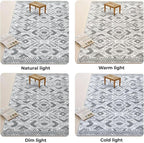 KILOCOCO Hallway Runner Rug 2.6'x18' Washable Printed Moroccan Runner Rugs Non Slip Entryway Rugs Soft Indoor Long Floor Rug for Bedroom Kitchen Living Room Geometric Boho Carpet Runners, Grey White