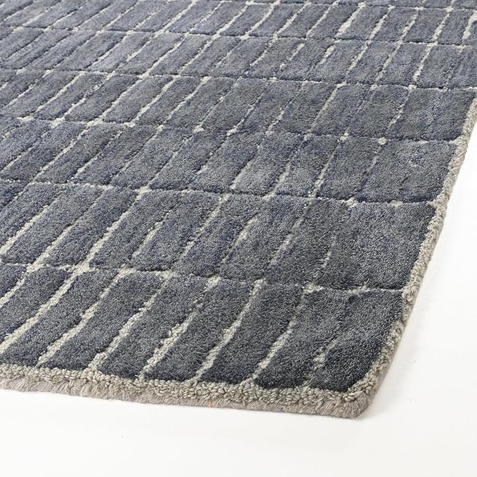 Hand-Tufted 100% Wool Area Rug – Unique Modern Geometric Grid Pattern, Soft Plush Textured Carpet for Living Room, Bedroom, Dining Room & Entryway (Smoke, 6' Round)