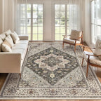 Tangsoo 5x7 Area Rug Washable Rug for Living Room, Vintage Indoor Non Slip Large Area Rugs, Print Distressed Grey Carpet, Soft Low Pile Foldable Floor Rug for Bedroom Dining Room Dorm