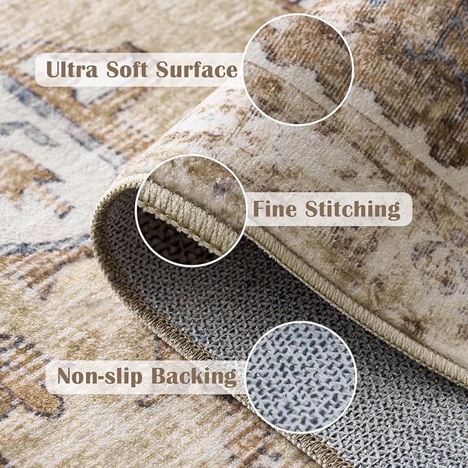 jinchan Kelda Area Rug 2x3 Entryway Rug Washable Soft Indoor Vintage Floor Cover Retro Distressed Mat Accent Lightweight Non-Slip Carpet for Entrance Bathroom Kitchen Living Room Bedroom Brick Red
