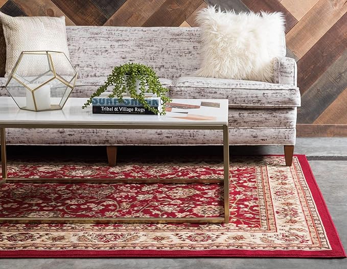 Unique Loom Sialk Hill Collection Area Rug - Washington (7' 1" x 10' Rectangle Burgundy/Cream)