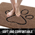 Smiry Dog Door Mat for Muddy Paws, Absorbent Dirt Trapper Non Slip Quick Dry Washable Chenille Mat for Mud Dogs, Entry Rug for Indoor and Outdoor (36x24 Inches, Coffee and Black)