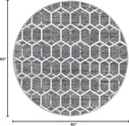 Rugs.com Lattice Trellis Collection Rug – 5 Ft Round Gray Low-Pile Rug Perfect for Kitchens, Dining Rooms