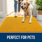 OLANLY Dog Door Mat for Muddy Paws 24x16, Absorbs Moisture and Dirt, Absorbent Non-Slip Washable Doormat, Quick Dry Chenille Mud Mat, Entry Indoor Entryway Carpet for Inside Floor, Golden Yellow