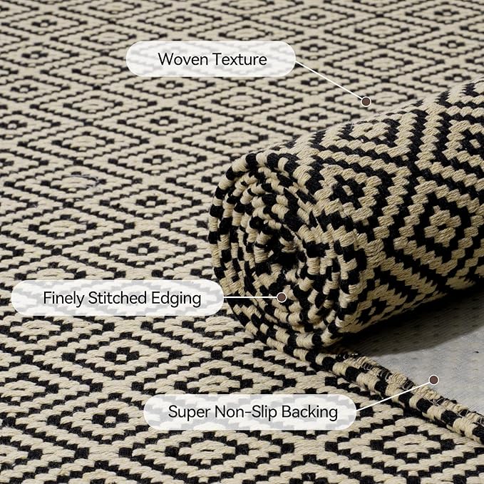 Hallway Runner Rug 2x8, Washable Kitchen Runners Non Slip, Ultra Thin Entryway Floor Mat Fit Under Door, Soft Low Pile Cotton Boho Carpet for Laundry Outdoor Bedroom