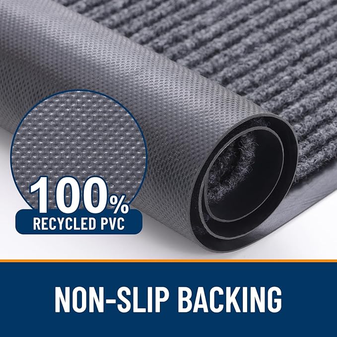 OLANLY Front Door Mat Indoor Outdoor Entrance, Waterproof Heavy Duty Doormat, Fade Resistant, Low Profile, Easy Clean Patio Porch Welcome Floor Mats for Entry, 59x20, Grey