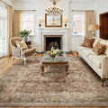 8x10 Washable Area Rug for Living Room Bedroom Rust Vintage Distressed Rustic Large Carpet Non-Slip Low Pile Lightweight Vacuumable Soft Throw Rug for Indoor Dining Room