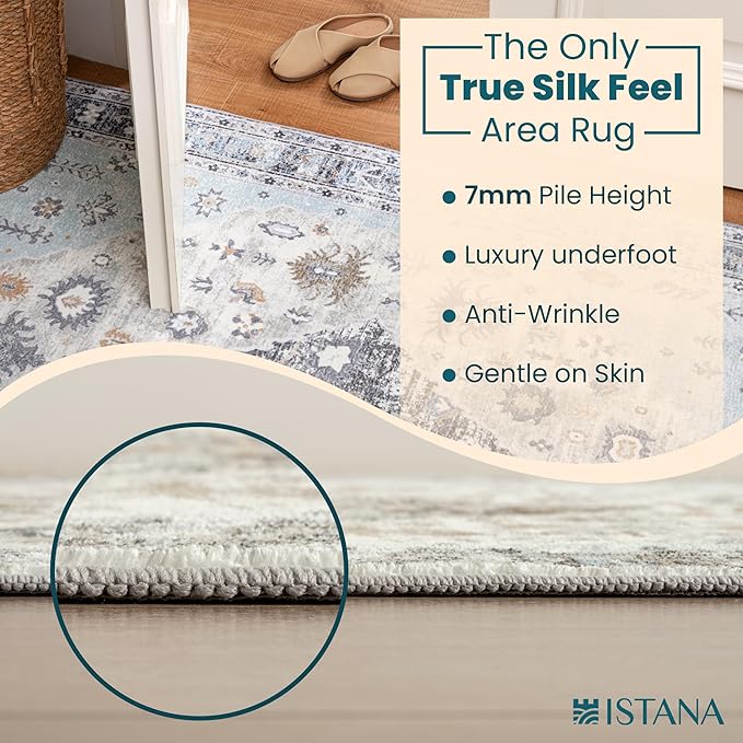 Istana 5x7 Area Rug - Blue Rugs for Living Room 5x7 - Foldable Rugs for Bedroom - Stain Resistant Washable Rug - Eco-Friendly Boho Area Rugs - Easy to Clean Living Room Rug