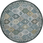 Phantoscope Washable Round Area Rug 6ft Non-Slip, Vintage Boho Rugs for Living Room, Bedroom, Dining Room, Distressed Moroccan Mosaic Diamond Pattern, Low-Pile Foldable Floor Carpet, Grey Charcoal
