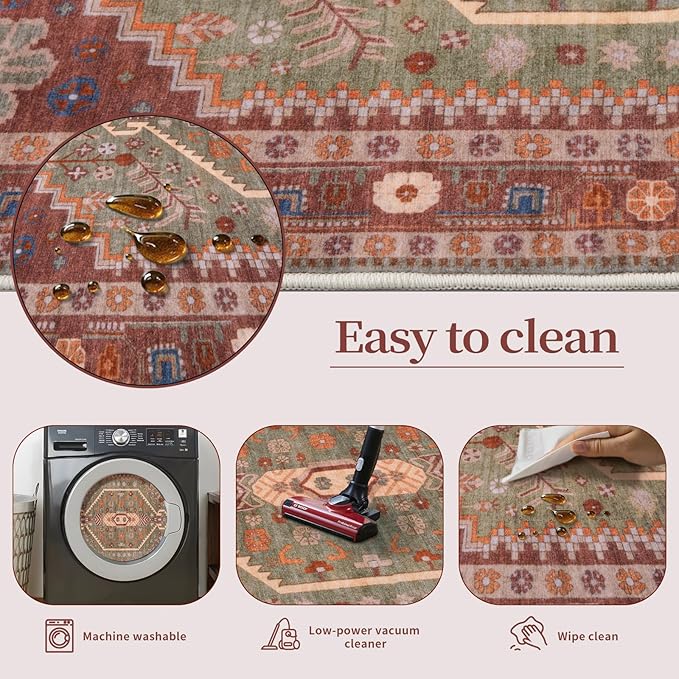Ciicool 3x5 Area Rug,Washable Boho Rugs for Bedroom Non-Slip Indoor Rugs Large Low-Pile Mat Floor Carpet Vintage Rug for Kitchen Living Room Office Dinning Foyer Decor
