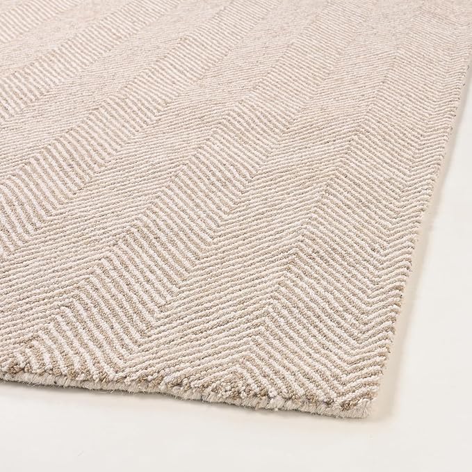 Modern Herringbone Chevron Collection Handcrafted Wool Area Rug - Durable, Zigzag Pattern, for High Traffic, Contemporary Design for Living Room, Bedroom, Dining Room Decor (Sand Beige, 5' x 7')