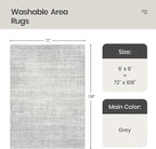 Valenrug Washable Rug 6x9 - Stain Resistant 6x9 Area Rugs for Living Room, Non Slip Backing Printed Rugs for Bedroom, Folable Machine Washable Area Rug (6'x9', Grey)