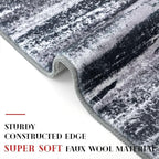 Modern Abstract Entryway Rug Indoor 2x3 Washable Rug Non-Slip Soft Small Area Rug Black Grey Kitchen Mats Thin Print Faux Wool Floor Carpet Throw Rugs for Entrance Bedroom