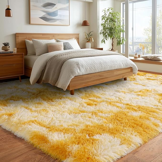 Upgrade Non-Slip Plush Rugs for Living Room, Soft Shaggy Carpets for Living Room, Fuzzy Rugs for Kids' Room, Perfect Decor for Modern Home Tie Dye Yellow 6x9Feet
